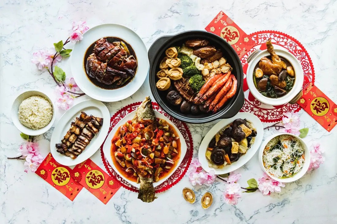 Chinese New Year 2027 catering spread prepared for a family gathering in Singapore