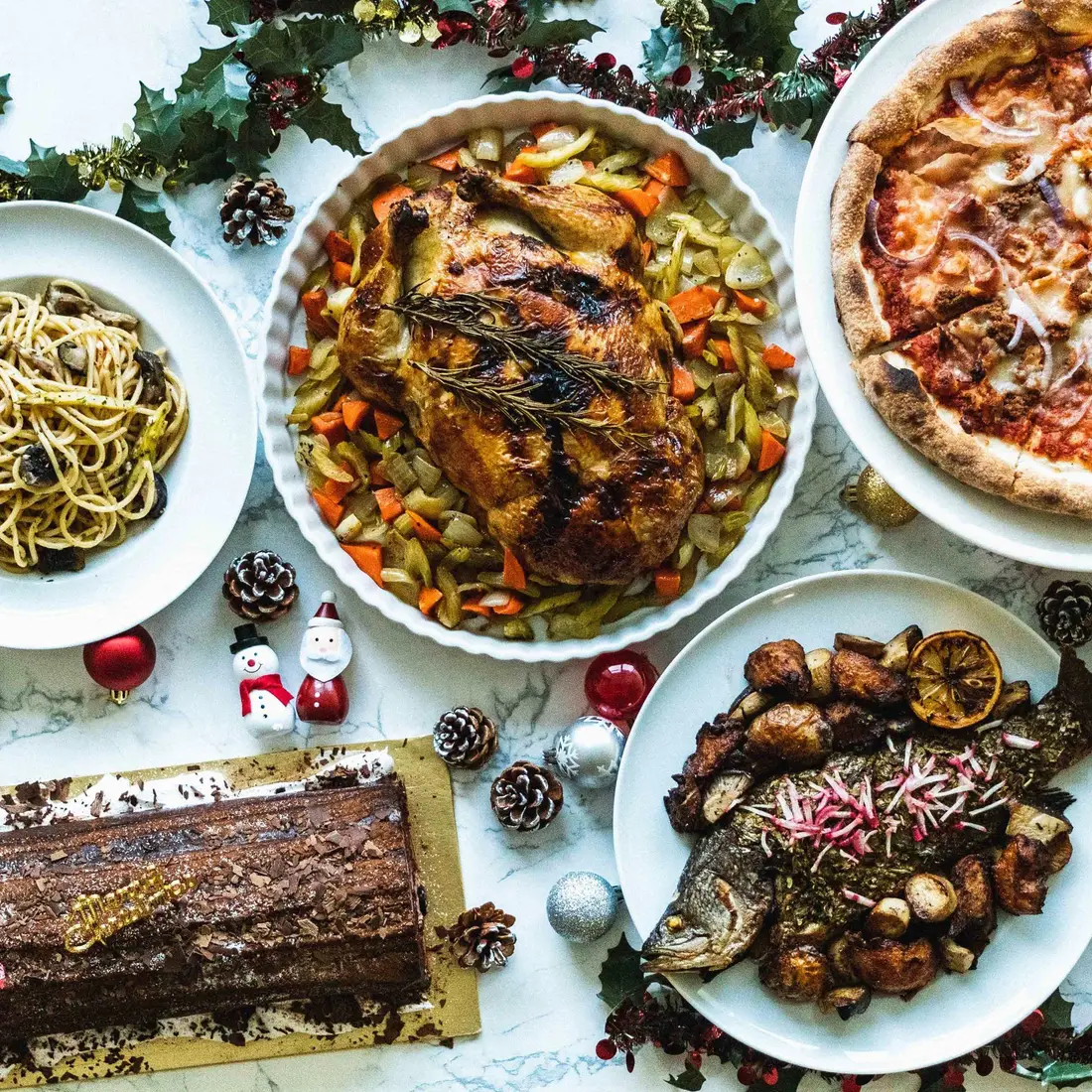 Christmas catering menu spread prepared for a December celebration in Singapore