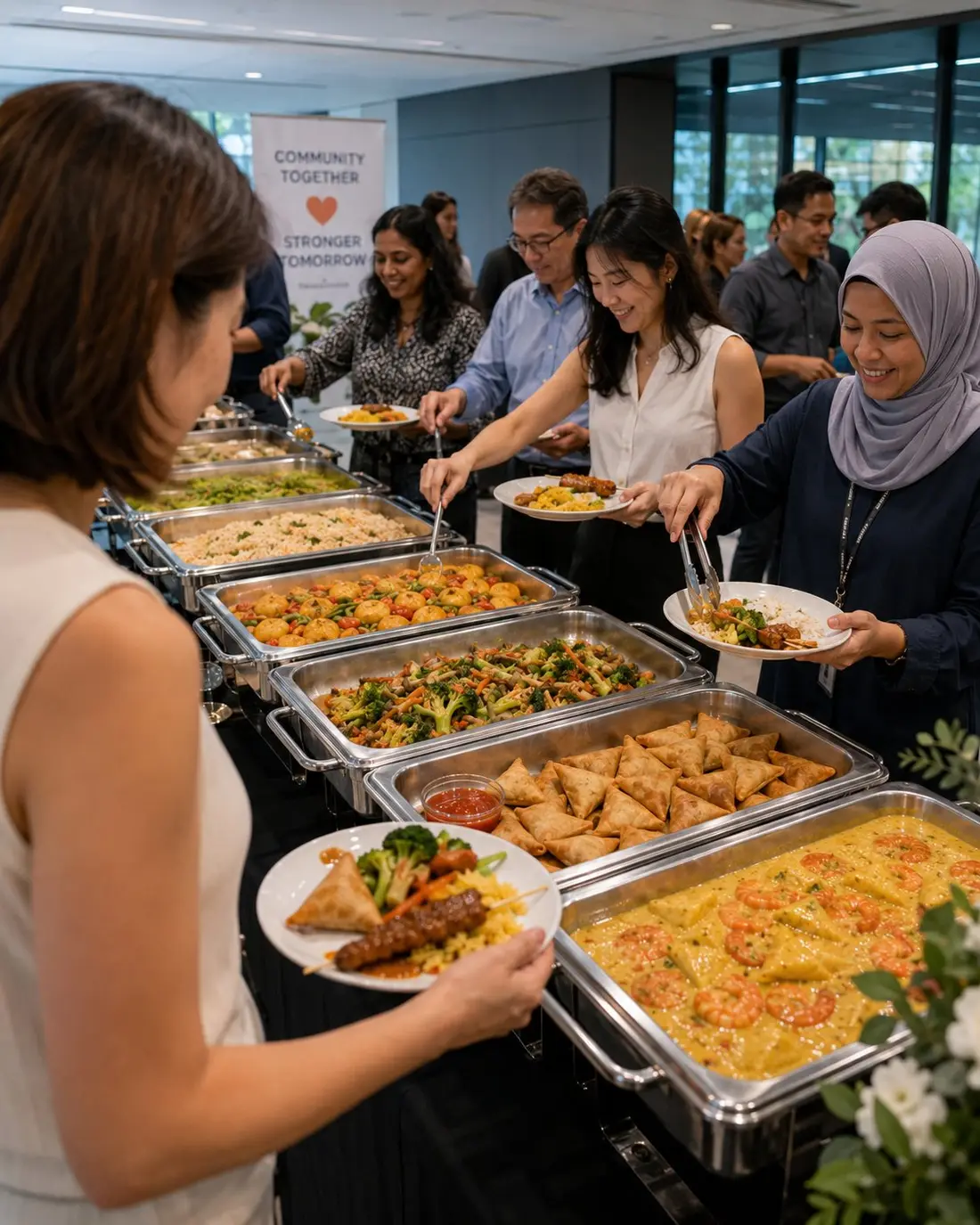 Mini buffet catering spread for a hundred guests in Singapore