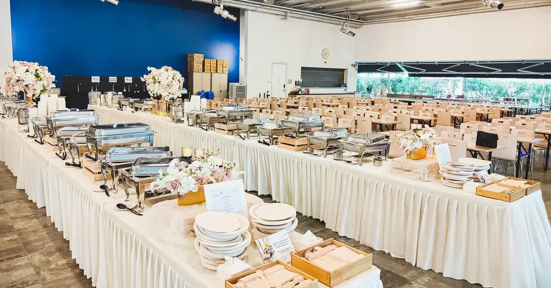 Livingmenu buffet catering setup for a large event in Singapore