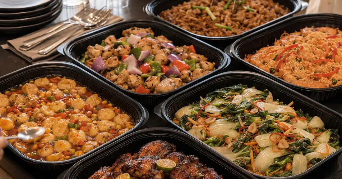 Halal mini buffet catering trays delivered in insulated warmer bags in Singapore