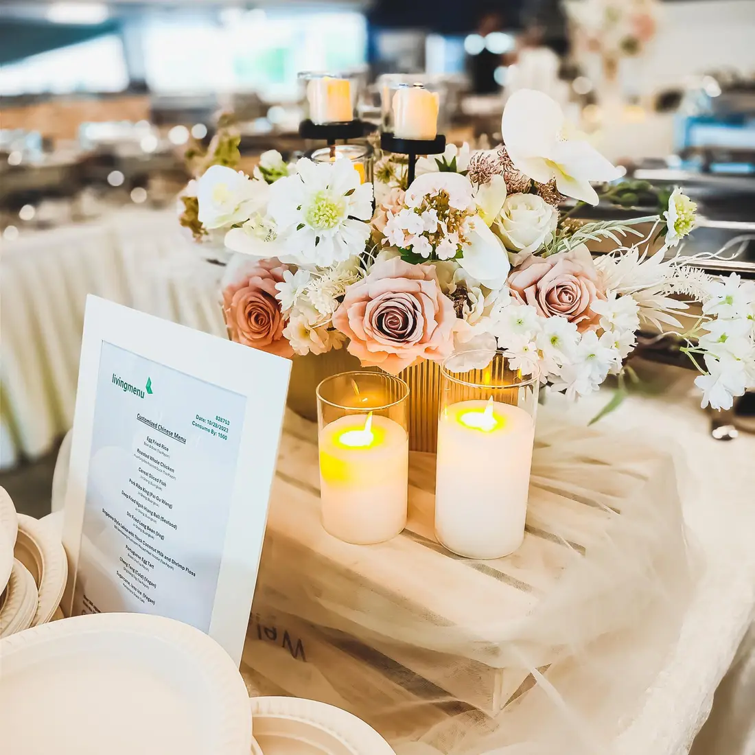 Premium catering table setting laid out for an event in Singapore